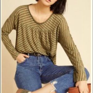 Anthropologie Long Sleeved Burn Out V Neck Top